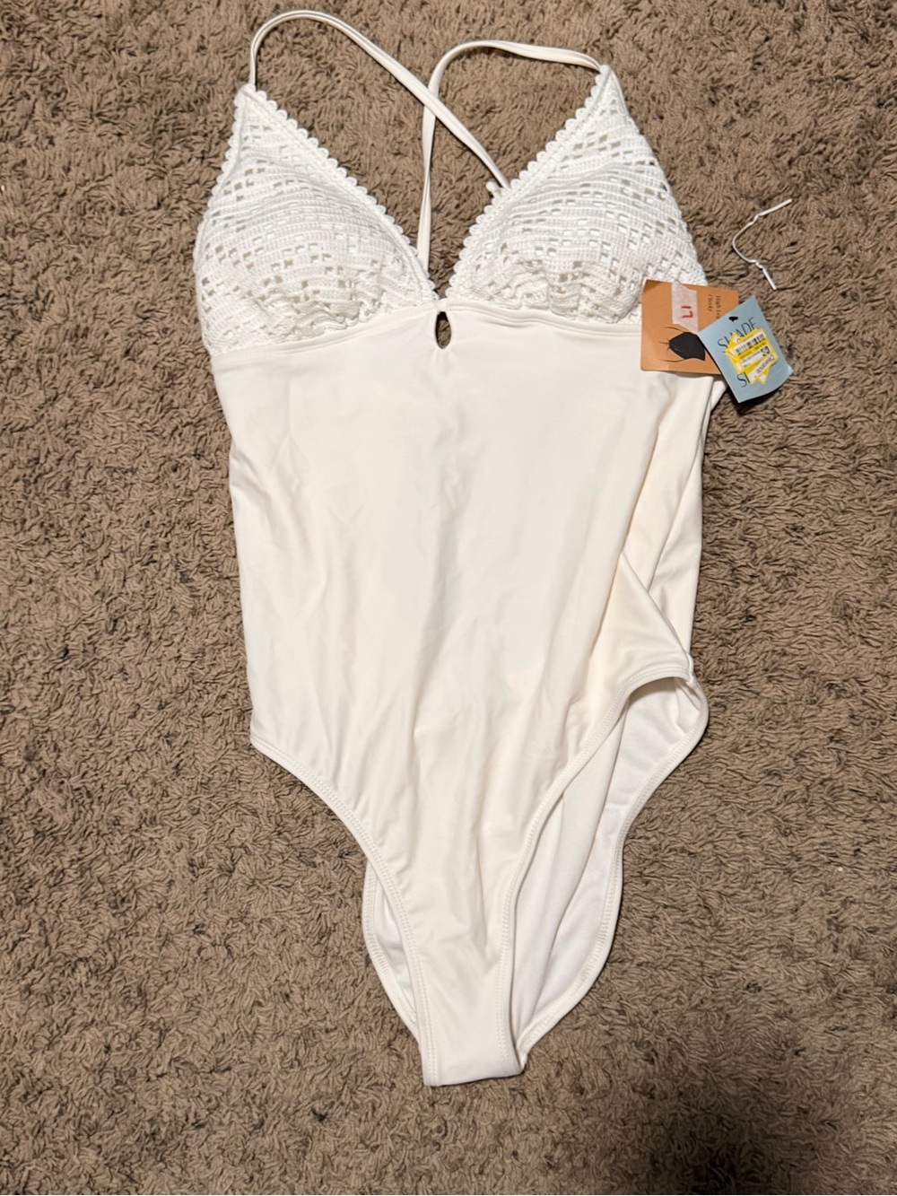 Shade & Shore White Crochet Bust One-Piece Swimsuit